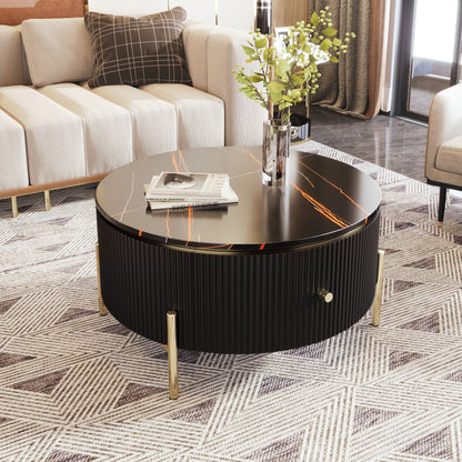 Modern Round Coffee Table with 2 large Drawers Storage Accent Table(31.5'') - luxuryhomedecoridea.com