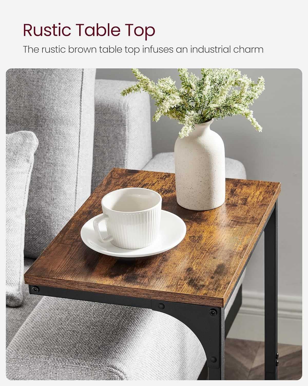 Side Table for Sofa, Couch Table with Metal Frame, Small TV Tray Table for Living Room, Bedroom, Rustic Brown and Black - luxuryhomedecoridea.com