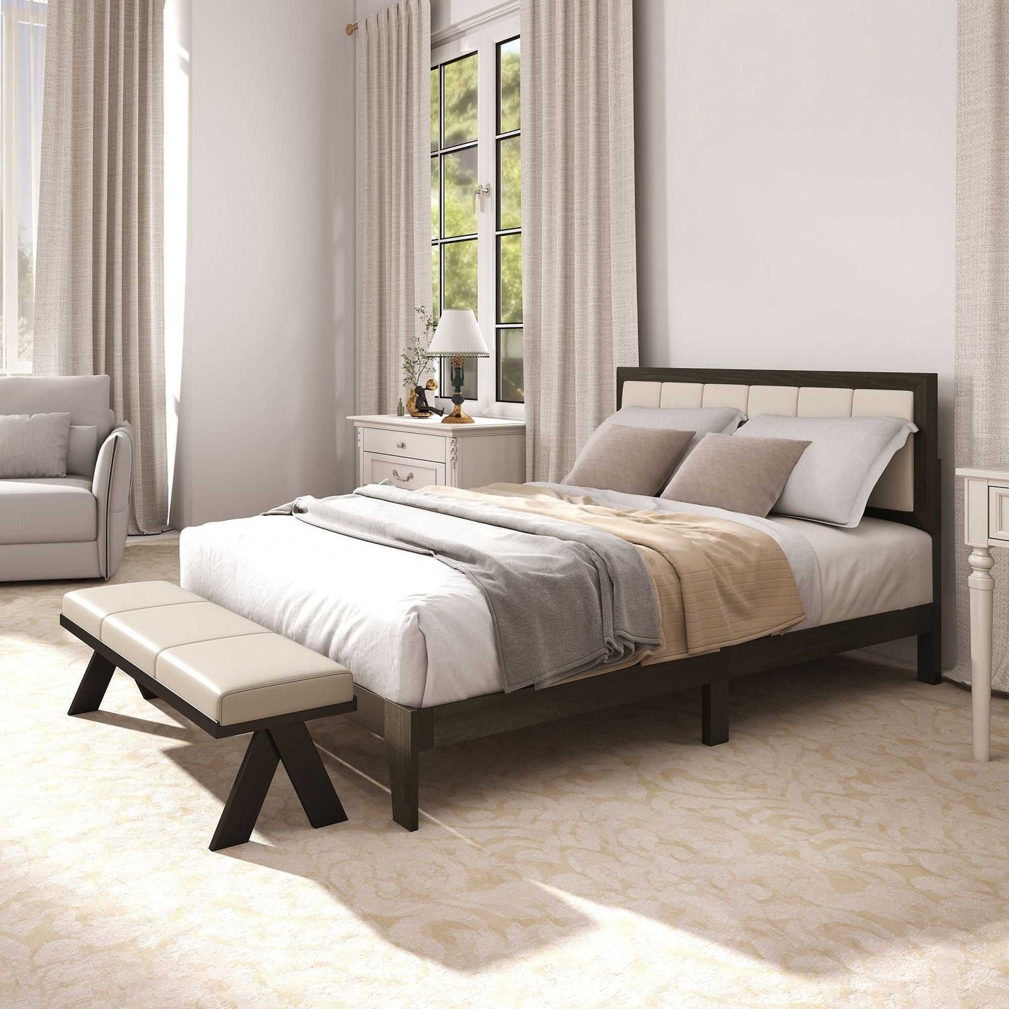 Full Bed Frame with Headboard Full Size Platform Bed Frame with Wooden Slats No Box Spring Needed Easy Assembly Walnut - luxuryhomedecoridea.com