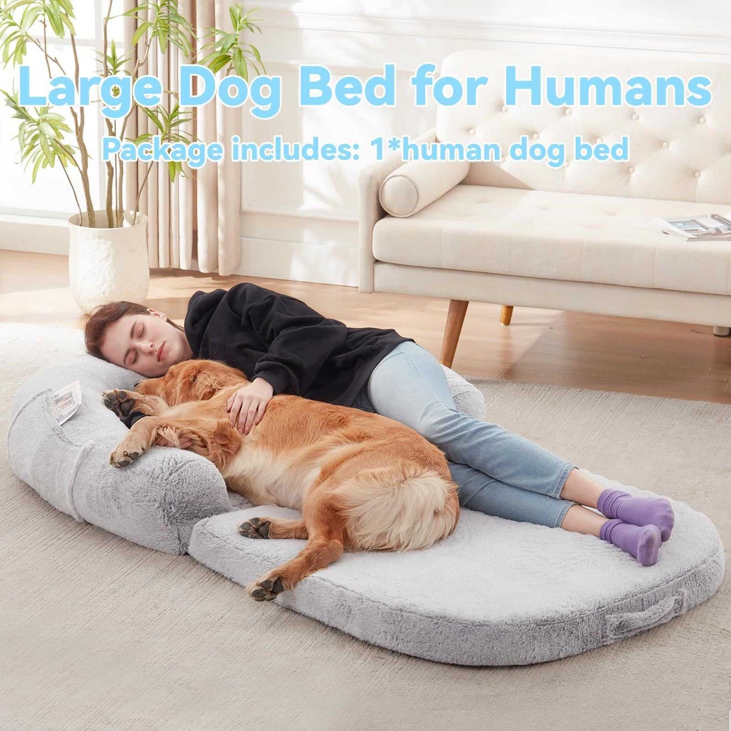Human Dog Bed, 71"x43"x12" Dog Beds for Large Dogs, Foldable Plush Washable Dog Bed for People Doze Off, Orthopedic Dog Beds for Humans Size Fits You and Pets - luxuryhomedecoridea.com