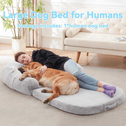 Human Dog Bed, 71"x43"x12" Dog Beds for Large Dogs, Foldable Plush Washable Dog Bed for People Doze Off, Orthopedic Dog Beds for Humans Size Fits You and Pets - luxuryhomedecoridea.com