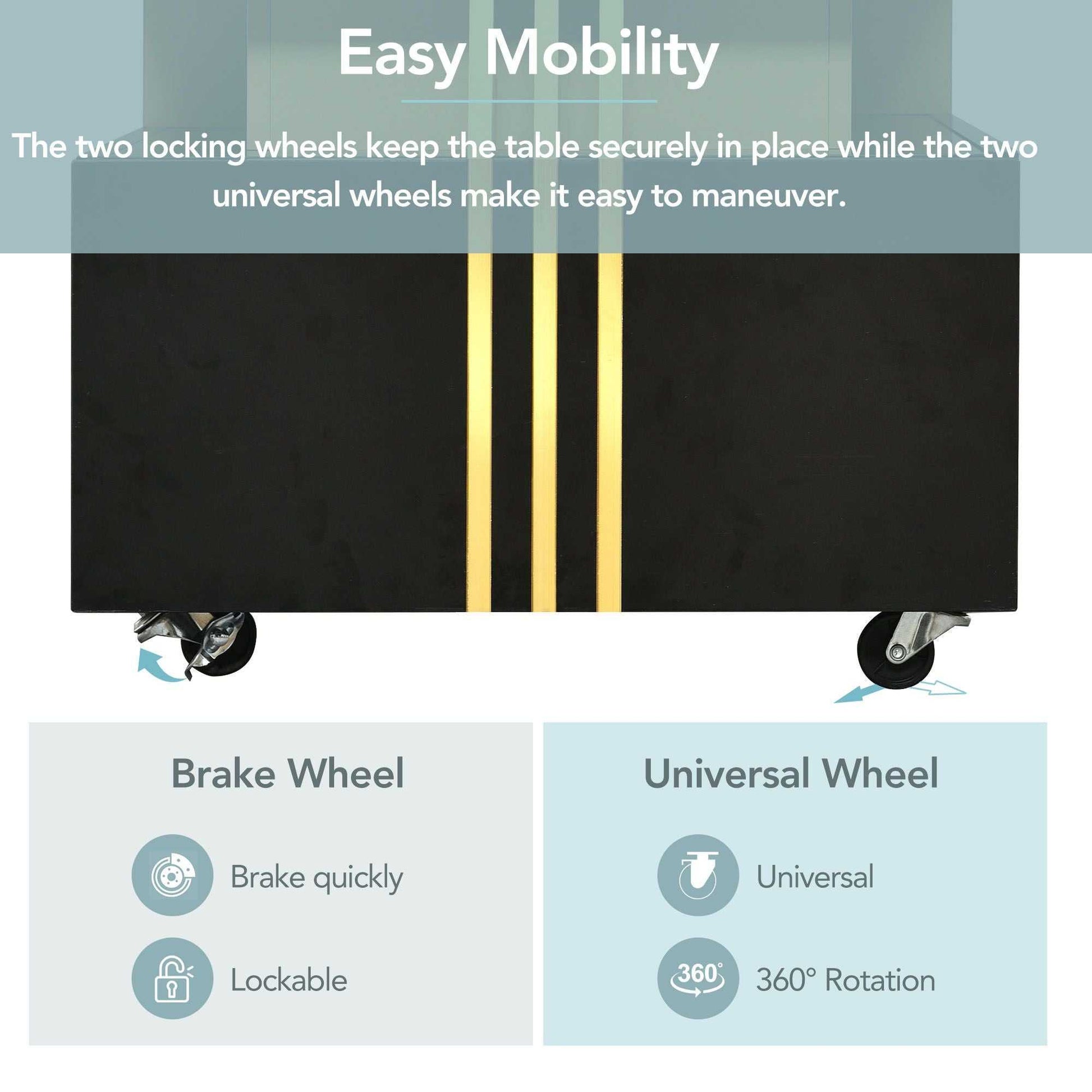 [VIDEO provided] ON-TREND Contemporary Coffee Table with Faux Marble Top, Rectangle Cocktail Table with Caster Wheels, Moderate Luxury Center Table with Gold Metal Bars for Living Room, Black - luxuryhomedecoridea.com
