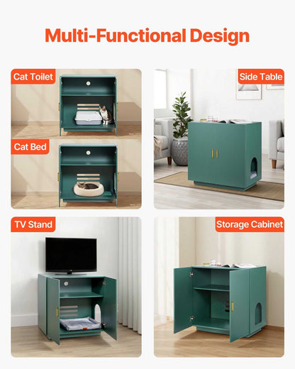 VEVOR Cat Litter Box Enclosure, 31.5 in Hidden Litter Box Cabinet, Wooden Indoor Cat Washroom with Ventilated Holes, Double-Door Kitty Pet House Furniture, End Side Table Fit Most Litterboxes - luxuryhomedecoridea.com