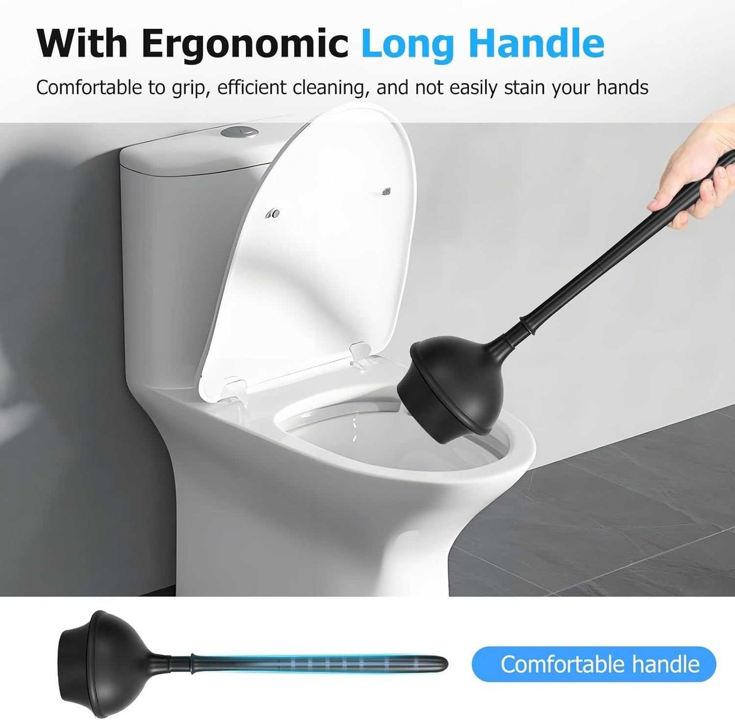 2 in 1 toilet plunger and brush set, extended handle plunger, toilet brush plunger set, bathroom cleaning tools, toilet brush plunger combination, cleaning brush, bathroom cleaning supplies (black) - luxuryhomedecoridea.com