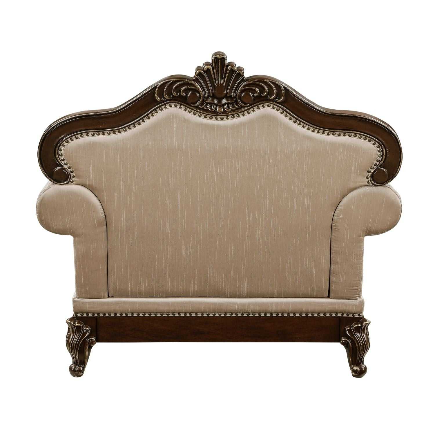 Formal Traditional Luxury Sofa Set 3pc Sofa Loveseat Chair Cherry Finish with Gold Tipping Solid Wood Living Room Furniture - luxuryhomedecoridea.com