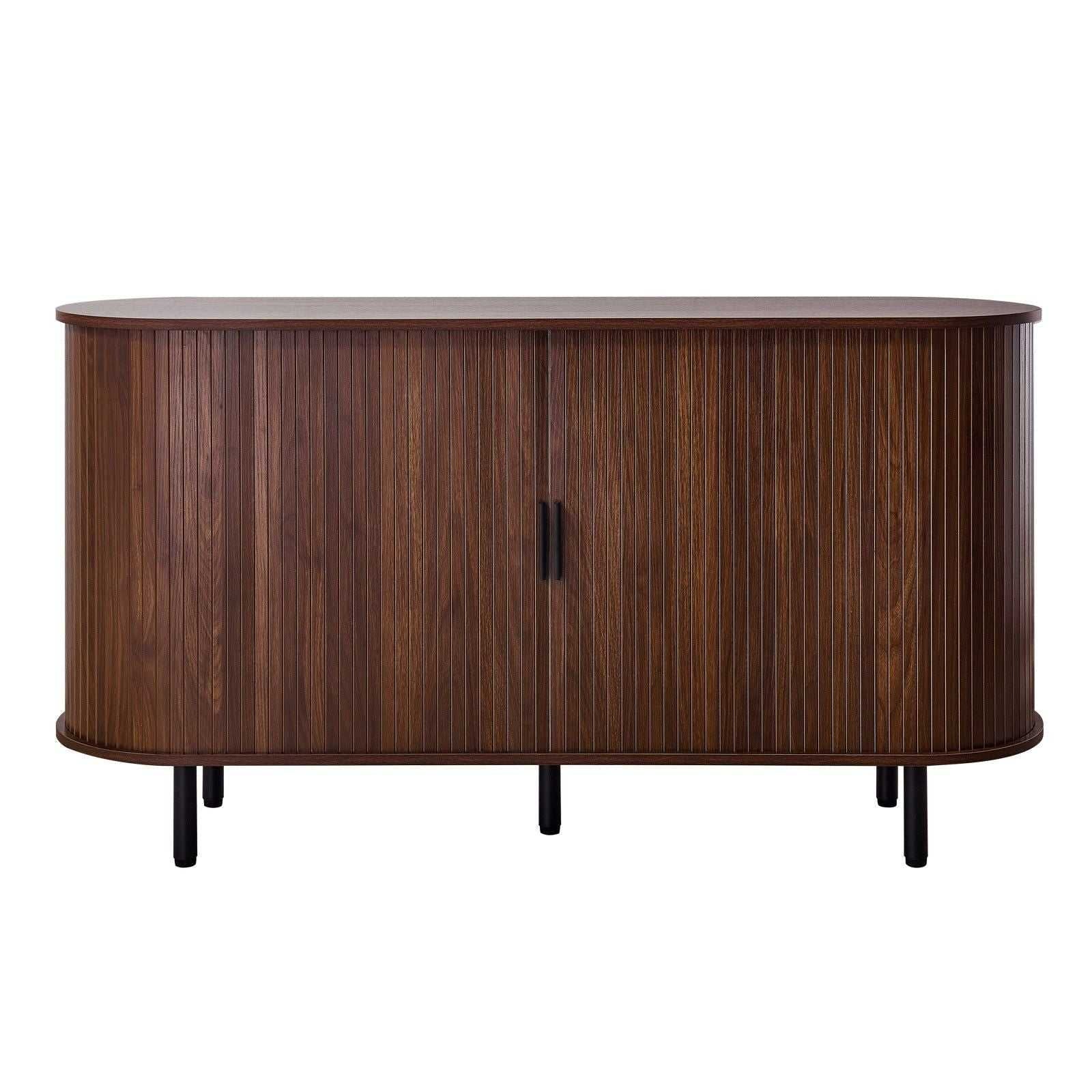 Coffee Bar Cabinet, Mid Century Fluted Coffee Bar Table, Buffet Stand Cabinet with 2 Sliding Doors, Sideboard Buffet Station for Living Room, Entryway, Kitchen, 55.1 x 15.7 x 29.5 in, Walnut - luxuryhomedecoridea.com