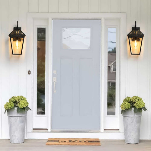 21"(H) 2-Pack Outdoor Wall Lantern Light – Modern Black Metal & Clear Glass Sconce for Porch, Patio, and Garden Lighting (Bulb Not Included) - luxuryhomedecoridea.com