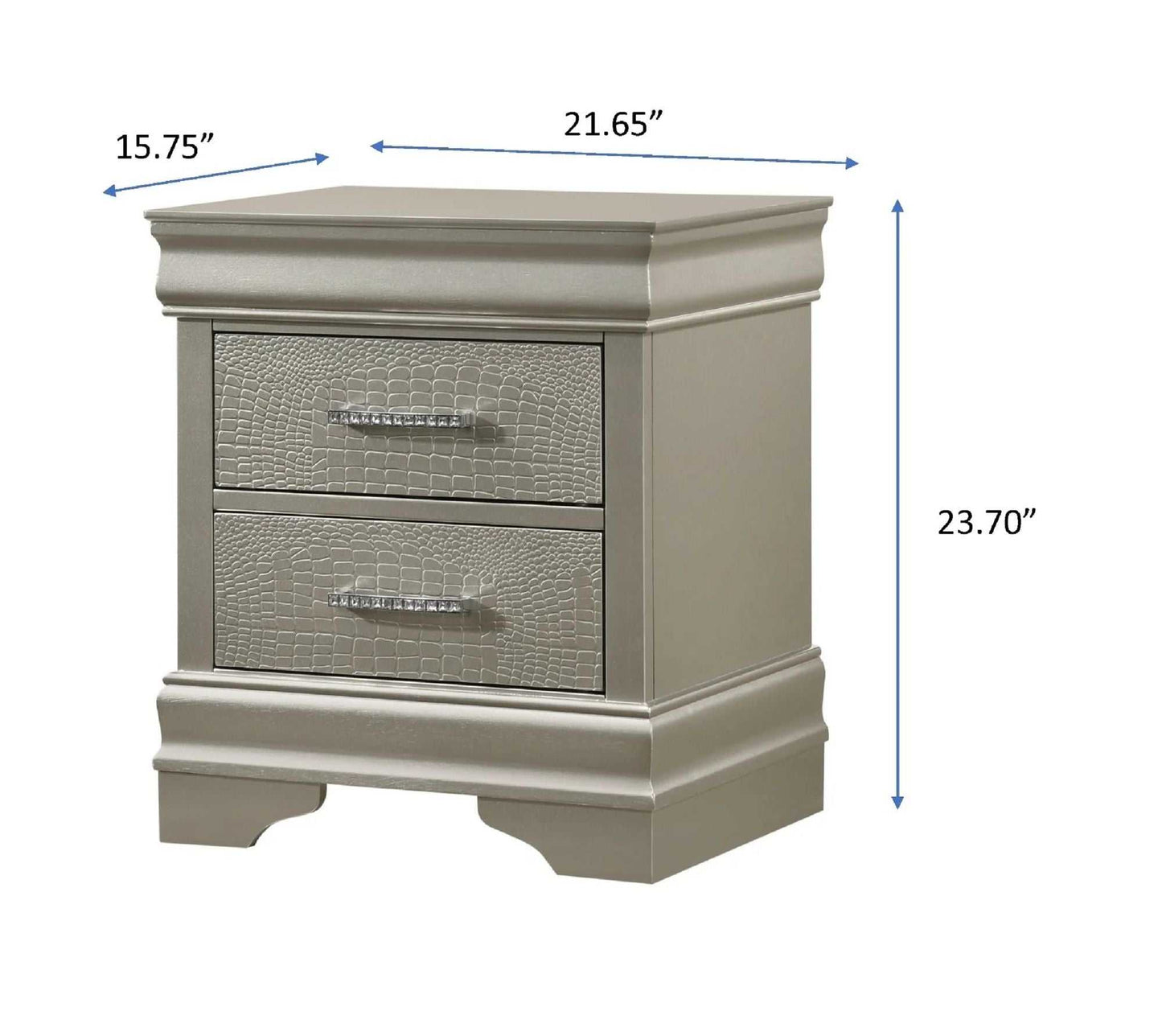 1pc Modern Glam Style Two Drawers Nightstand Champagne Finish Solid Wood Crystal-Like Diamond Tufted Crocodile Texture Bedroom Furniture - luxuryhomedecoridea.com