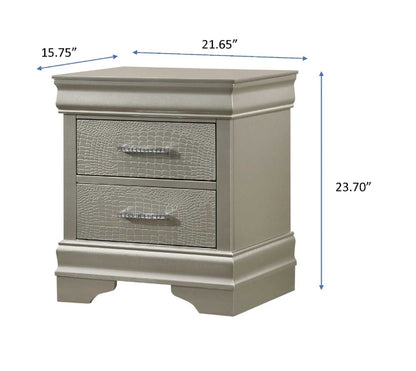 1pc Modern Glam Style Two Drawers Nightstand Champagne Finish Solid Wood Crystal-Like Diamond Tufted Crocodile Texture Bedroom Furniture - luxuryhomedecoridea.com