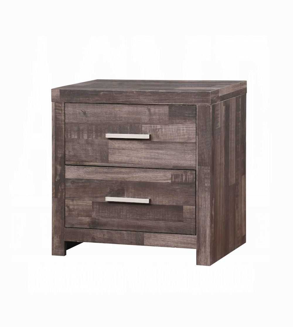 Contemporary Oak Finish Wooden Nightstand Two Drawers Storage Bedroom Furniture 1pc Beside Table Plank Pattern - luxuryhomedecoridea.com
