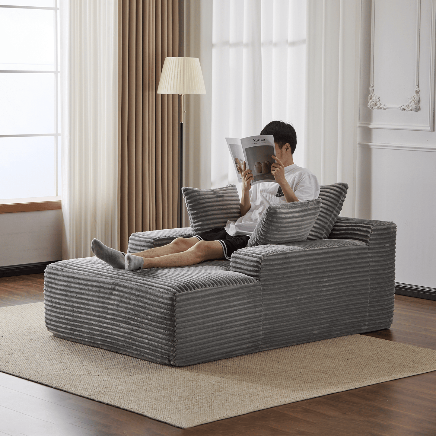 Double Chaise Lounge Chair Indoor,Oversized Upholstered Sleeper Cloud Couch,Deep Seat Luxury Sofa Bed,Sectional Sofa Chaise Love-seat,Corduroy Reading Chair for Living Room,No Assembly Required - luxuryhomedecoridea.com
