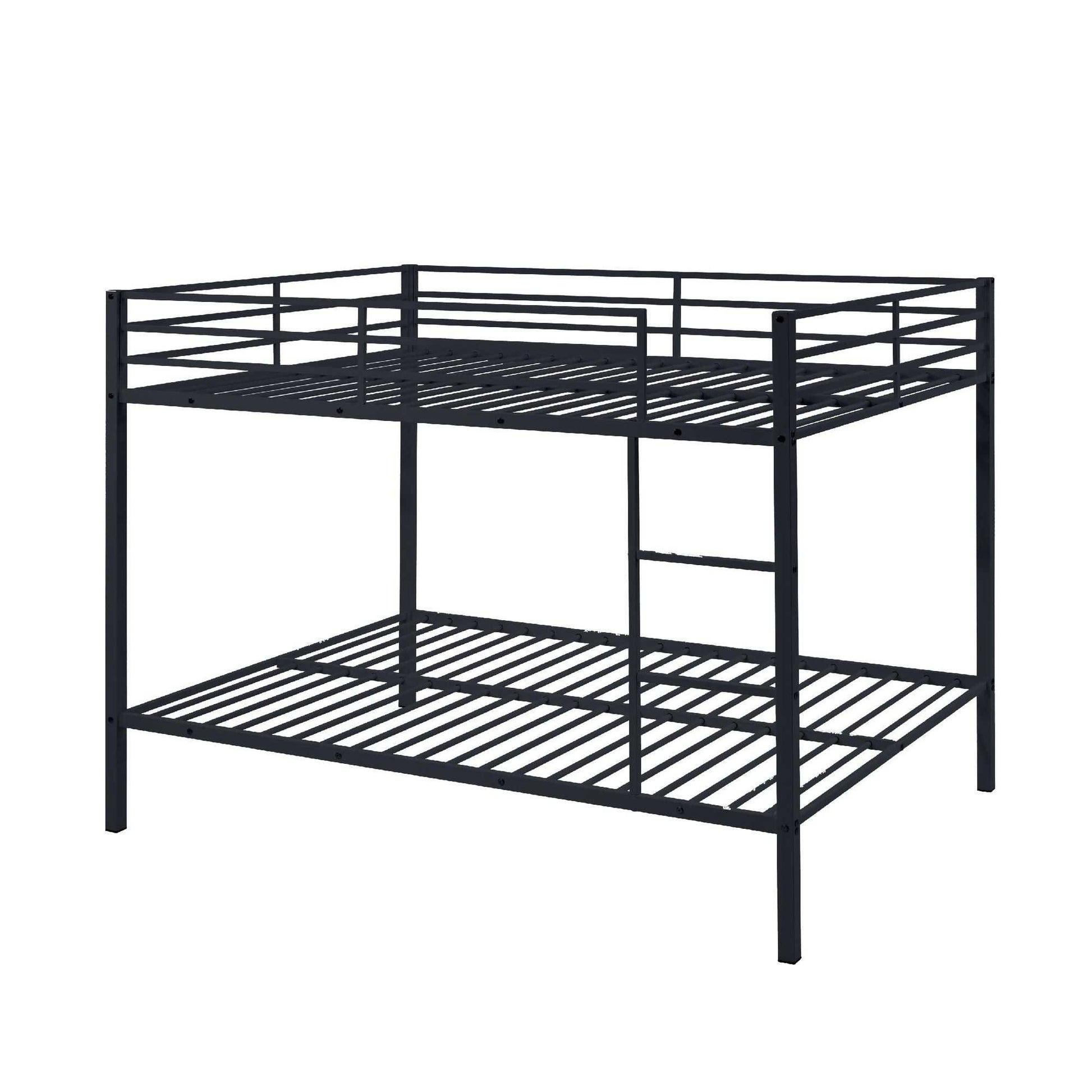 Full Over Full Bunk Bed, Heavy Duty Metal Bunk Bed Frame with Built-in Ladder and Safety Guard Rail, Low Metal Bunk Bed Frame for Kids, No Boxspring Required, For Small Spaces, Black - luxuryhomedecoridea.com