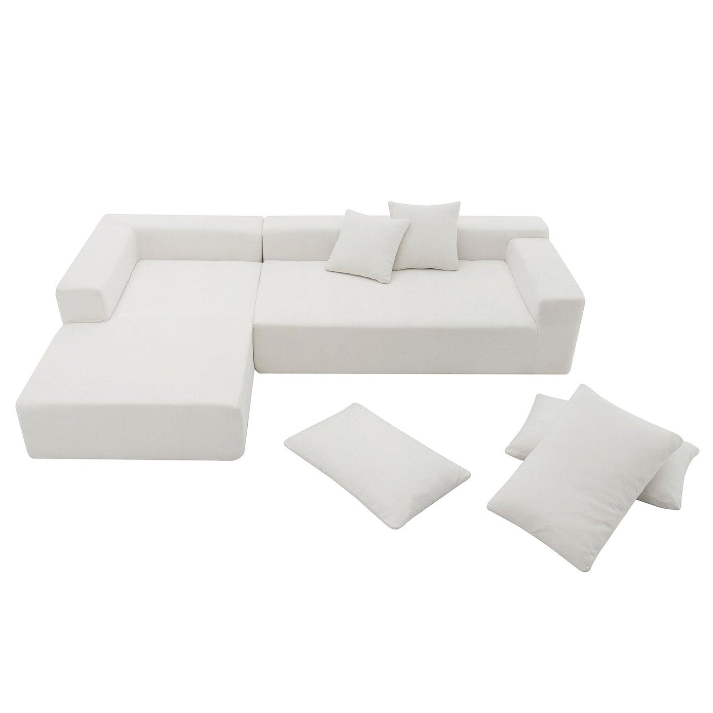 109*68" Modular Sectional Living Room Sofa Set, Modern Minimalist Style Couch, Upholstered Sleeper Sofa for Living Room, Bedroom, Salon, 2 PC Free Combination, L-Shape, Cream - luxuryhomedecoridea.com