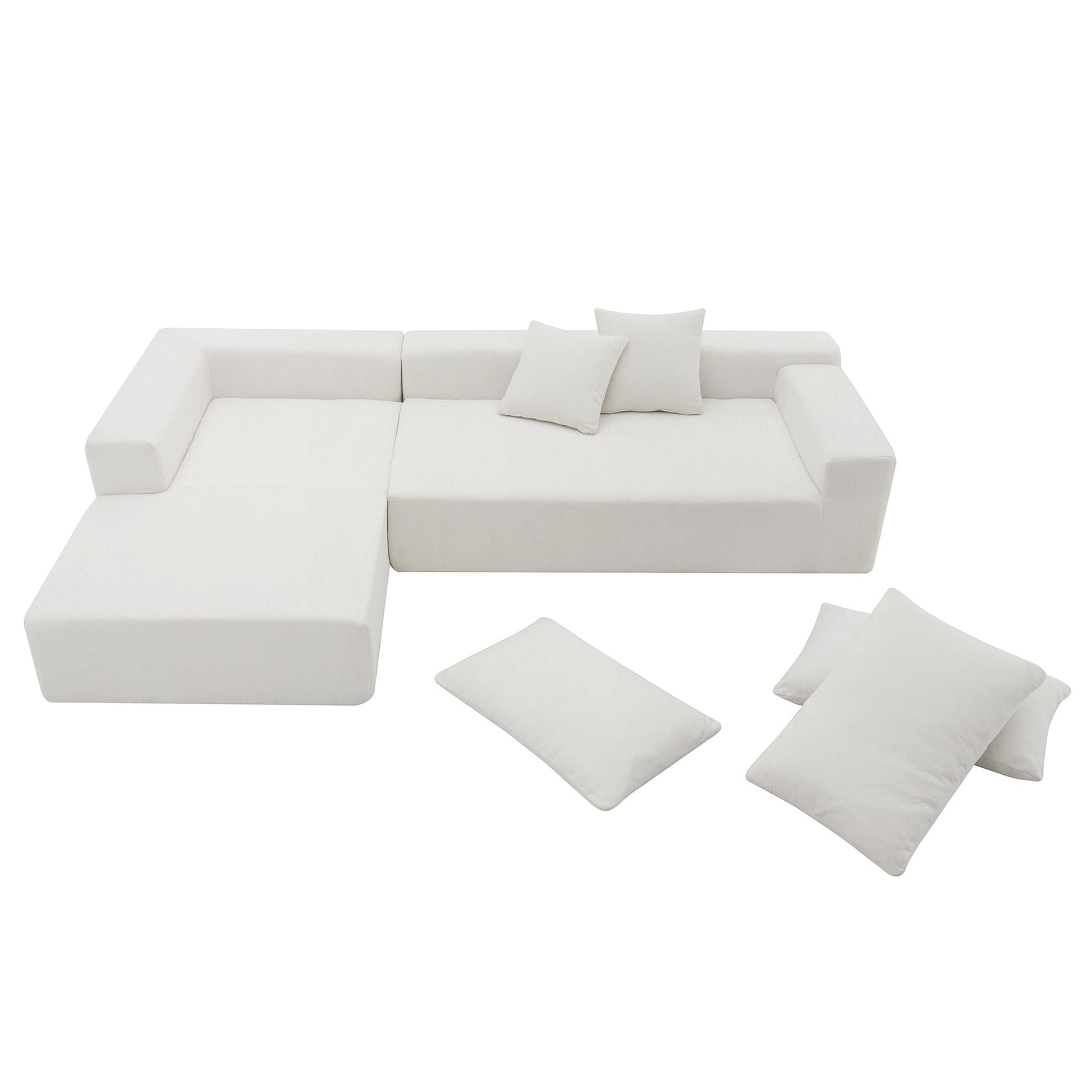109*68" Modular Sectional Living Room Sofa Set, Modern Minimalist Style Couch, Upholstered Sleeper Sofa for Living Room, Bedroom, Salon, 2 PC Free Combination, L-Shape, Cream - luxuryhomedecoridea.com