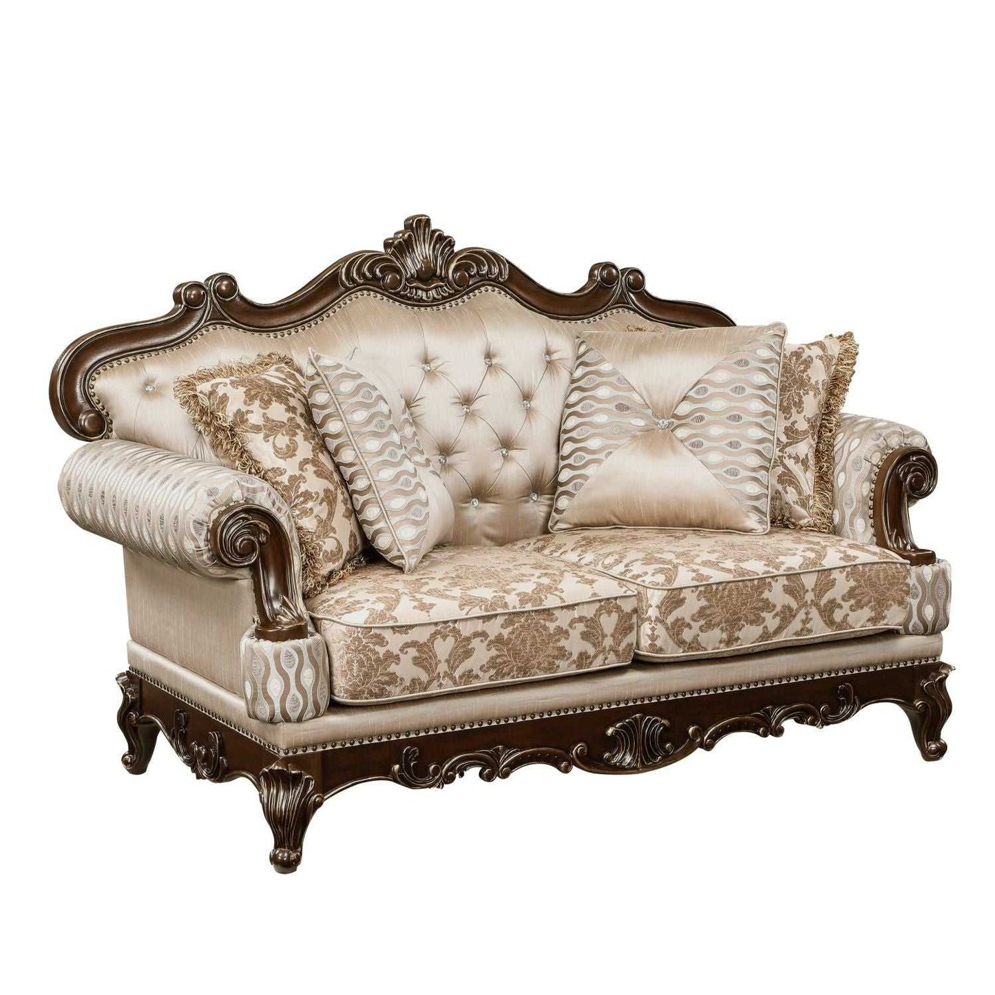 Formal Traditional Luxury Sofa Set 2pc Sofa Loveseat Cherry Finish with Gold Tipping Solid Wood Living Room Furniture - luxuryhomedecoridea.com
