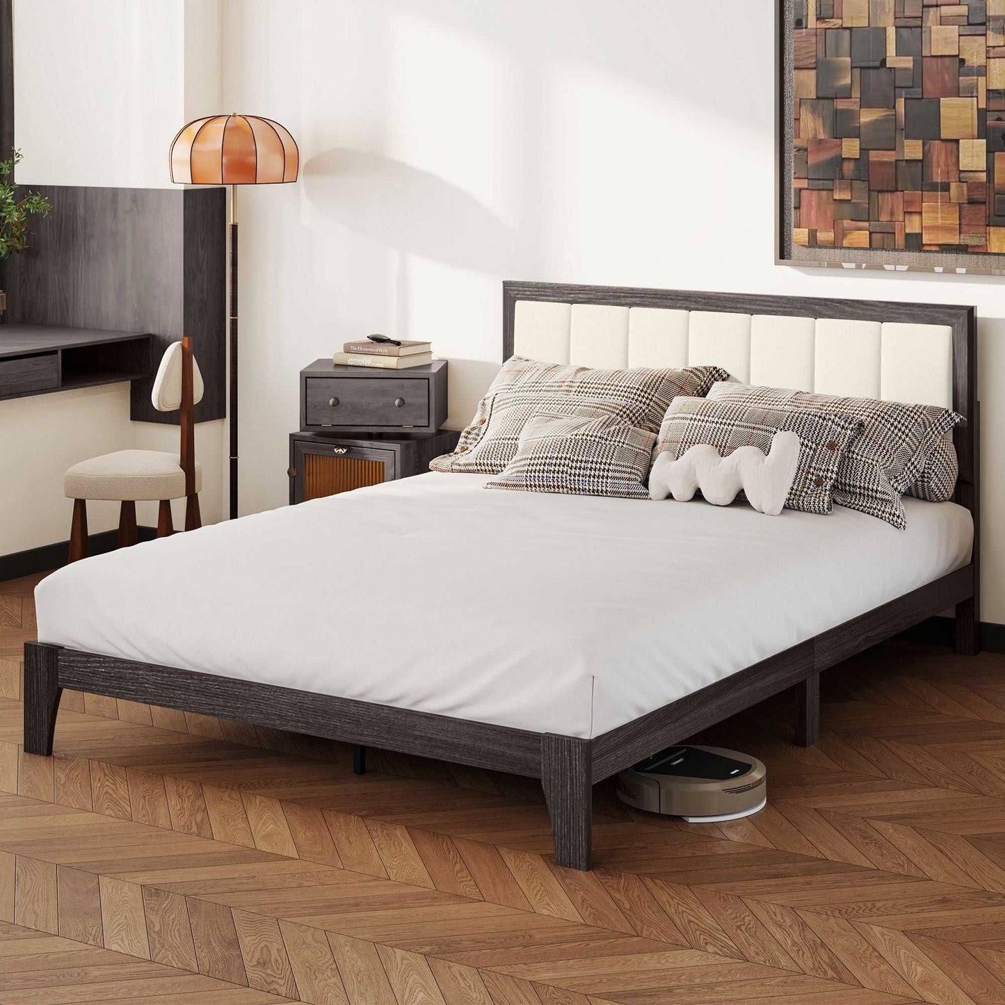 Queen Size Bed Frame with Headboard Queen Platform Bed Frame with Wooden Slats No Box Spring Needed Easy Assembly Walnut - luxuryhomedecoridea.com