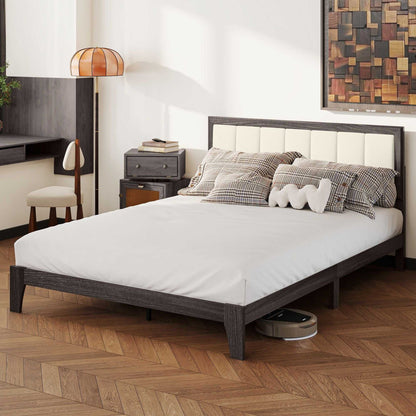 Queen Size Bed Frame with Headboard Queen Platform Bed Frame with Wooden Slats No Box Spring Needed Easy Assembly Walnut - luxuryhomedecoridea.com