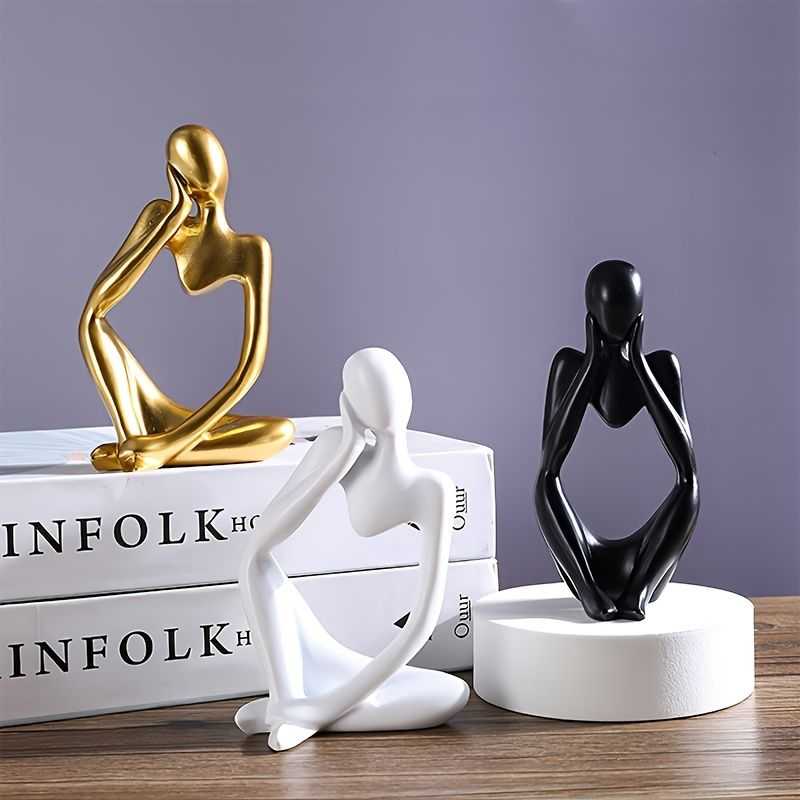 3pcs Abstract Villain Decorative Ornaments; Handmade Resin Handicrafts; Thinker Resin Statue Set - luxuryhomedecoridea.com