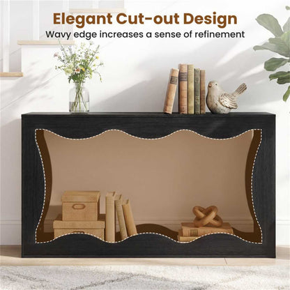 63" Narrow Console Table with Wavy Hollow Design, 2-Tier Extra Long Entryway Table with Storage Shelf - Black - luxuryhomedecoridea.com