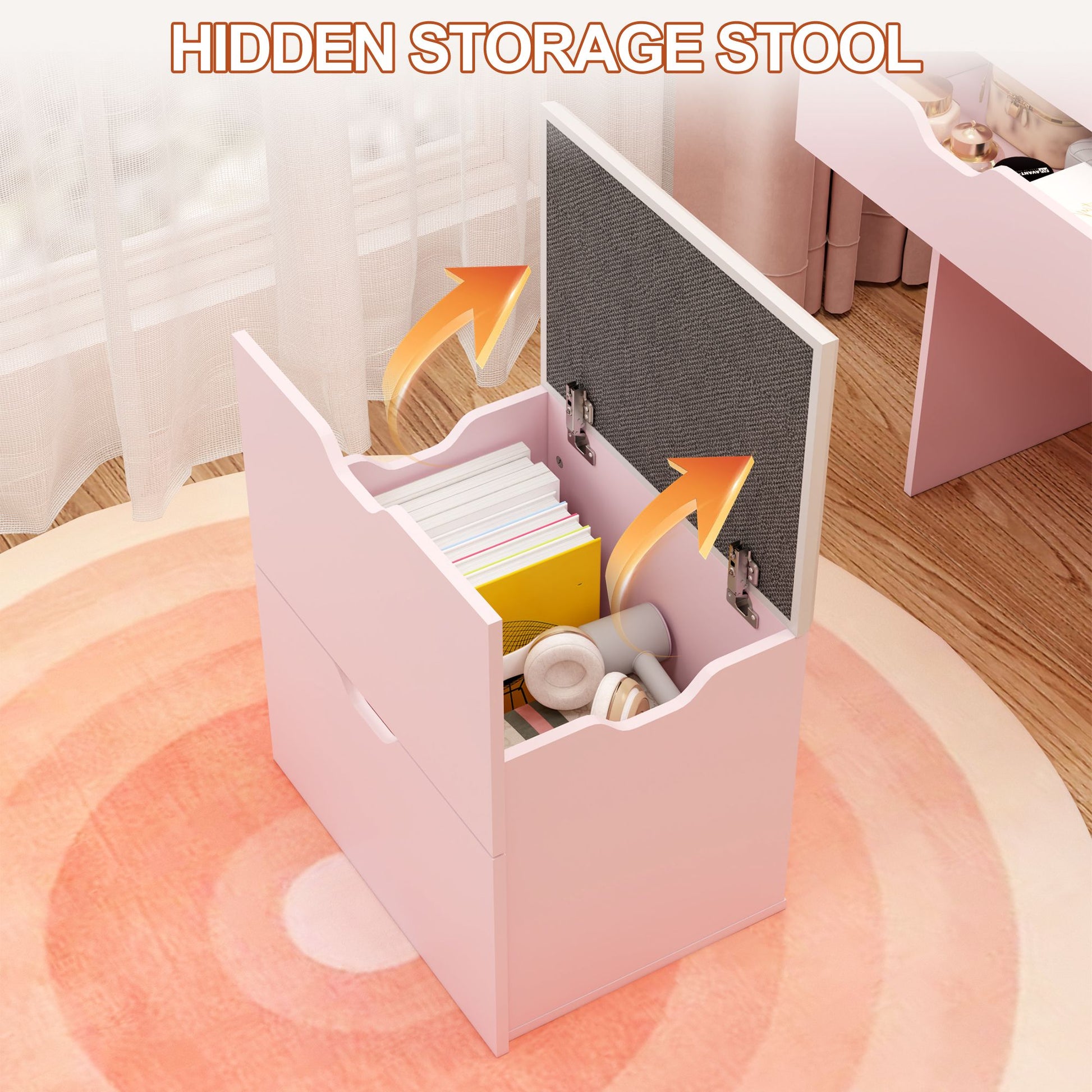 Dressing Table and Stool, 3-in-1 Multifunctional Dressing Table Set, Featuring Three-color Lighting Modes, HD Mirror, Two Sliding Drawers, and a Hidden Storage Stool - luxuryhomedecoridea.com