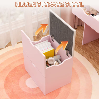 Dressing Table and Stool, 3-in-1 Multifunctional Dressing Table Set, Featuring Three-color Lighting Modes, HD Mirror, Two Sliding Drawers, and a Hidden Storage Stool - luxuryhomedecoridea.com
