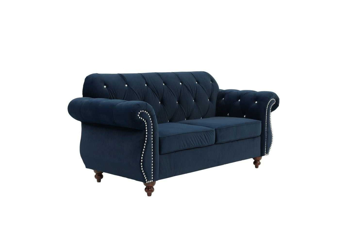 Formal Luxury Look 1pc Indigo Velvet Loveseat w Pillows Living Room Furniture 2-Seat Couch - luxuryhomedecoridea.com