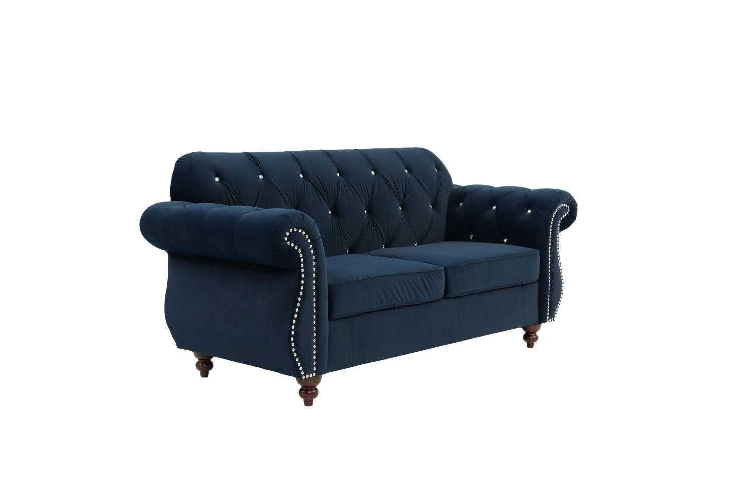 Formal Luxury Look 1pc Indigo Velvet Loveseat w Pillows Living Room Furniture 2-Seat Couch - luxuryhomedecoridea.com