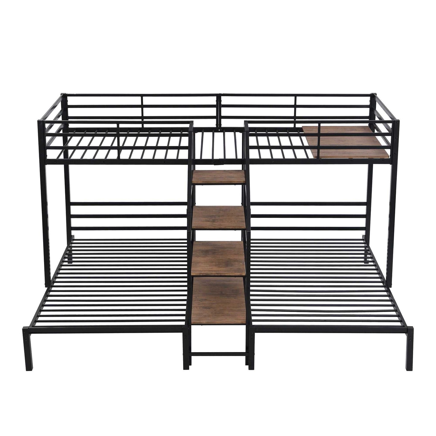 Metal Twin over Twin & Twin Bunk Bed, Triple Bunk Bed with Storage Shelves Staircase, Black - luxuryhomedecoridea.com