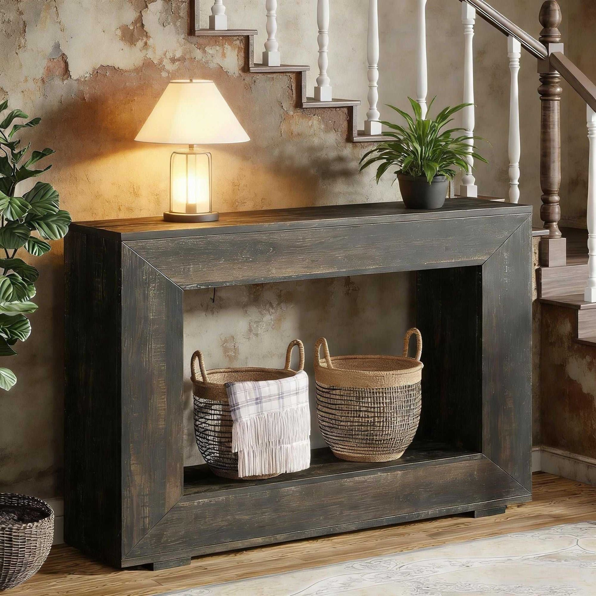 Farmhouse Console Table, Rustic Wood Entryway Sofa Table with Storage - luxuryhomedecoridea.com