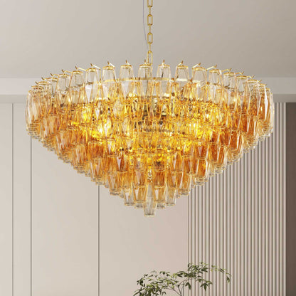 37" Extra Large Chandelier, 14-Light Gold Modern Round Chandelier for Living Room, Tiered Smoke Blown Glass Brass Chandeliers, Hanging Light Fixture for Bedroom, Dining Room, Foyer, Entryway - luxuryhomedecoridea.com
