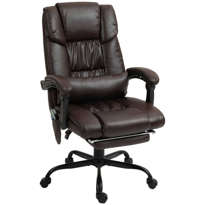 High Back PU Leather Massage Office Chair, 6 Vibration Points, Ergonomic with Footrest, Adjustable Height, Remote, Brown - luxuryhomedecoridea.com
