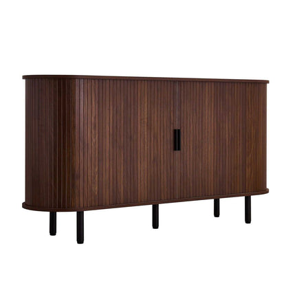 Coffee Bar Cabinet, Mid Century Fluted Coffee Bar Table, Buffet Stand Cabinet with 2 Sliding Doors, Sideboard Buffet Station for Living Room, Entryway, Kitchen, 55.1 x 15.7 x 29.5 in, Walnut - luxuryhomedecoridea.com
