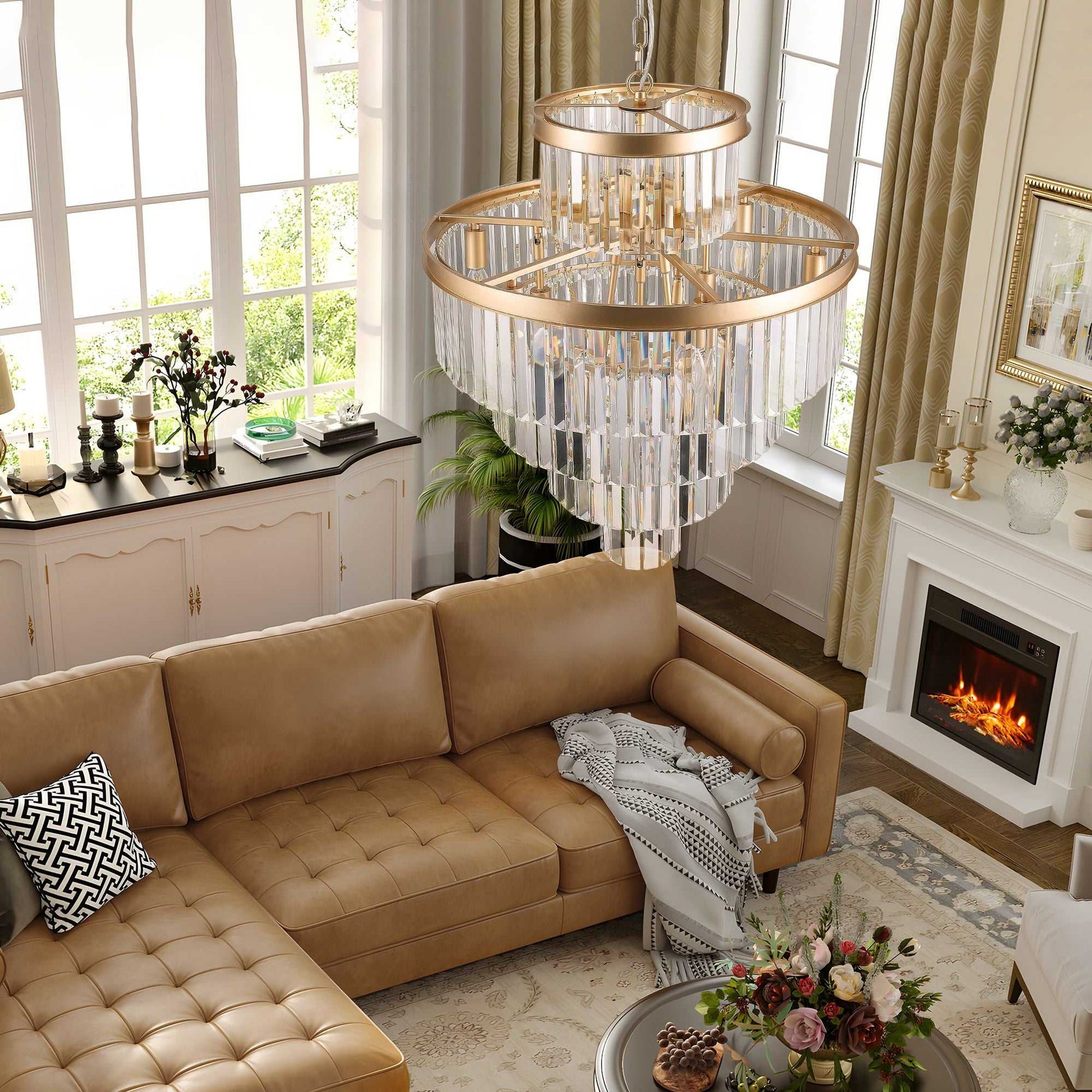 Golden Luxury Crystal Chandelier Modern Chandeliers Lights Fixture Hanging Pendant Light Fixture for Dining Room Bedroom Living Room Dia 23.6 Inch-Gold - luxuryhomedecoridea.com