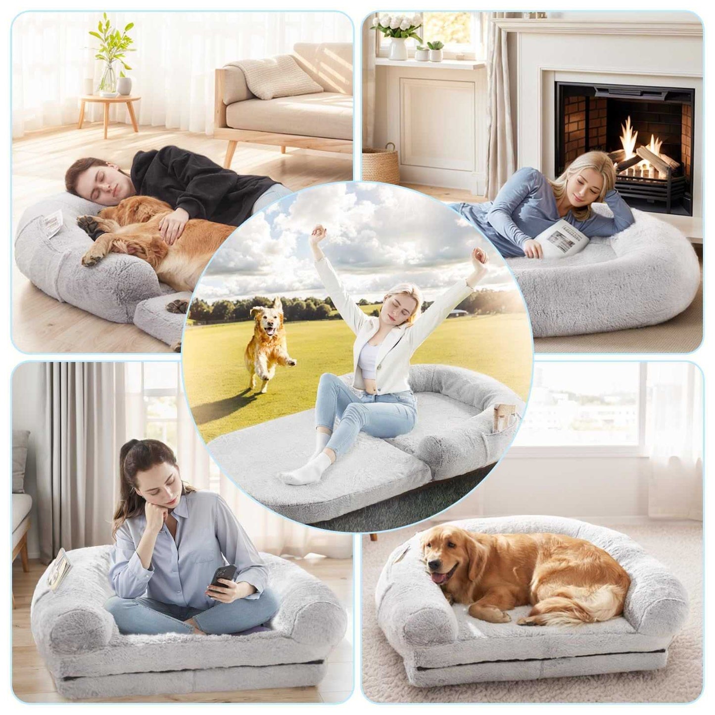 Human Dog Bed, 71"x43"x12" Dog Beds for Large Dogs, Foldable Plush Washable Dog Bed for People Doze Off, Orthopedic Dog Beds for Humans Size Fits You and Pets - luxuryhomedecoridea.com