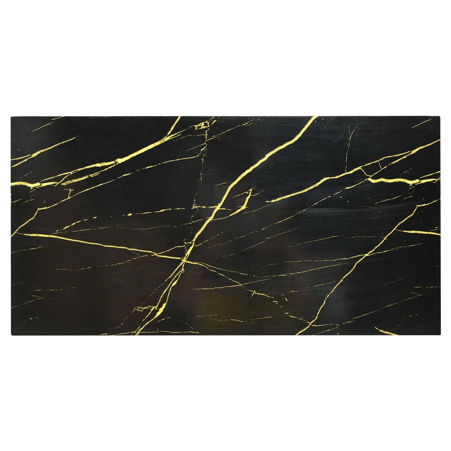 [VIDEO provided] ON-TREND Contemporary Coffee Table with Faux Marble Top, Rectangle Cocktail Table with Caster Wheels, Moderate Luxury Center Table with Gold Metal Bars for Living Room, Black - luxuryhomedecoridea.com