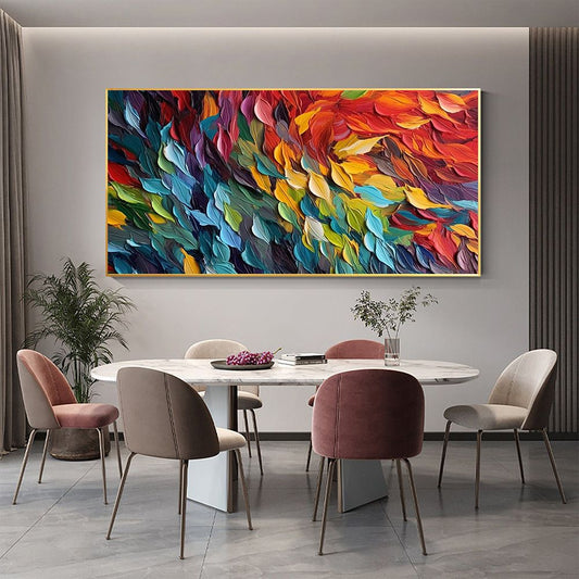 Handmade Oil Painting Original Colorful Feathers Oil Painting On Canvas Large Wall Art Abstract Colorful Painting Custom Painting Living room Home Wall Decorative Painting luxury home decor