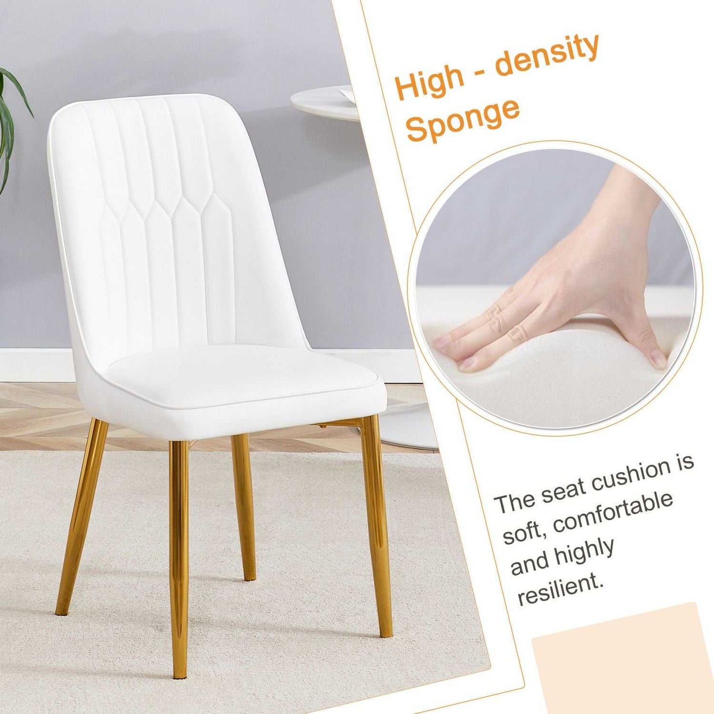 Table and chair set.Table and chair set.White imitation marble texture glass top + lower black MDF board,silver metal legs.Paired with 4 WHITE chairs with PU artificial leather backrest cushions. - luxuryhomedecoridea.com