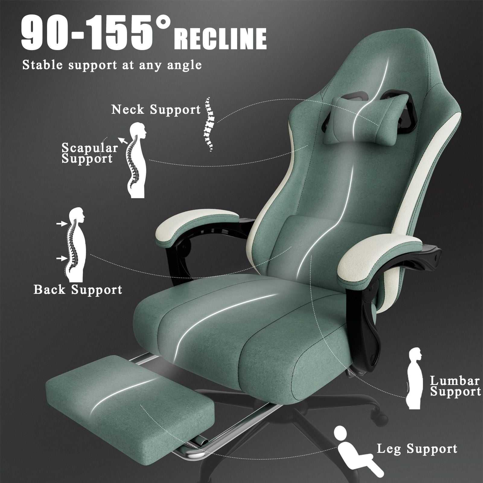 Ergonomic Gaming Chair with Pocketed Spring Cushion, Breathable Fabric Computer Chair with Footrest, Adjustable Lumbar Support Video Game Chair for Adults (Fabric) - luxuryhomedecoridea.com