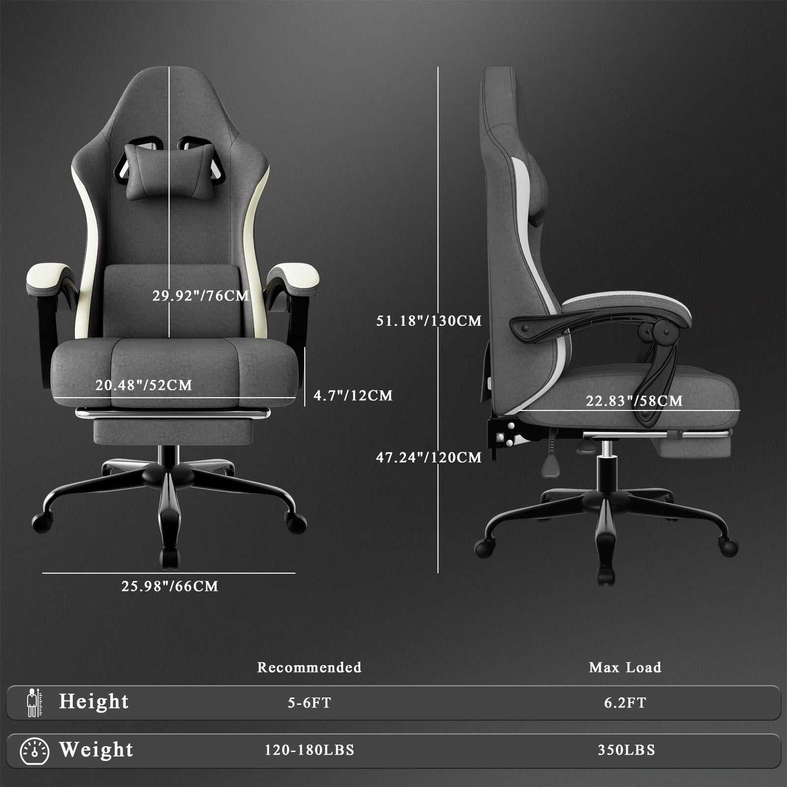 Ergonomic Gaming Chair with Pocketed Spring Cushion, Breathable Fabric Computer Chair with Footrest, Adjustable Lumbar Support Video Game Chair for Adults (Fabric) - luxuryhomedecoridea.com