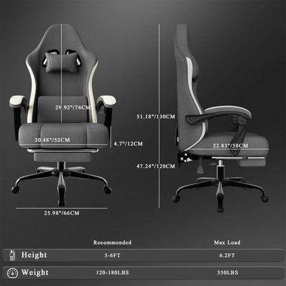 Ergonomic Gaming Chair with Pocketed Spring Cushion, Breathable Fabric Computer Chair with Footrest, Adjustable Lumbar Support Video Game Chair for Adults (Fabric) - luxuryhomedecoridea.com