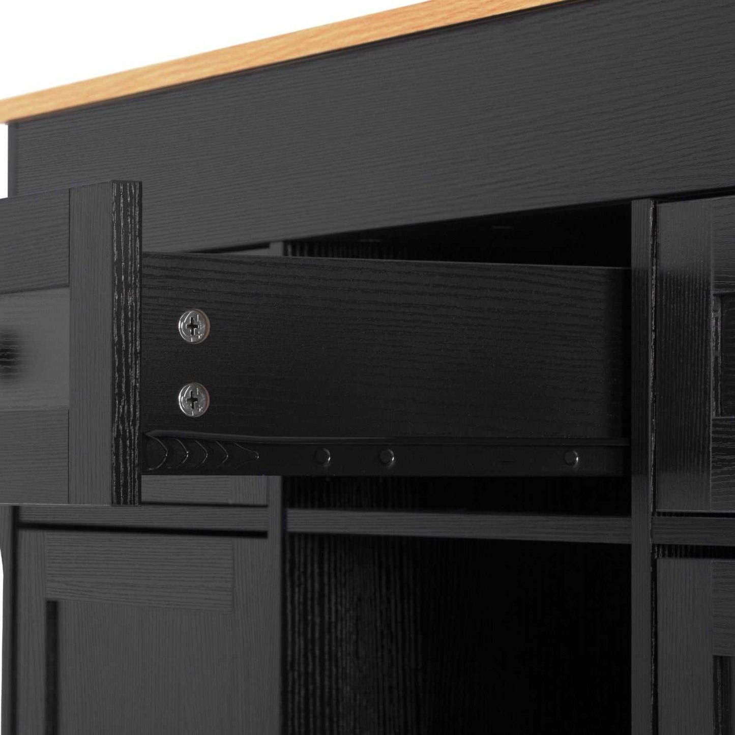 K&K 85.5" Kitchen Island with Extendable Dining Table, Kitchen Storage Table with 3 Side Open Shelves, Rolling Kitchen Island with Power Outlet, 3 Drawers, 2 Doors, for Kitchen, Dining Room, Black - luxuryhomedecoridea.com