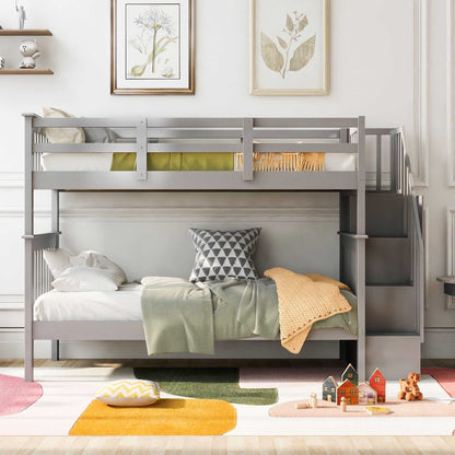 Stairway Twin-Over-Twin Bunk Bed with Storage and Guard Rail for Bedroom, Dorm - luxuryhomedecoridea.com