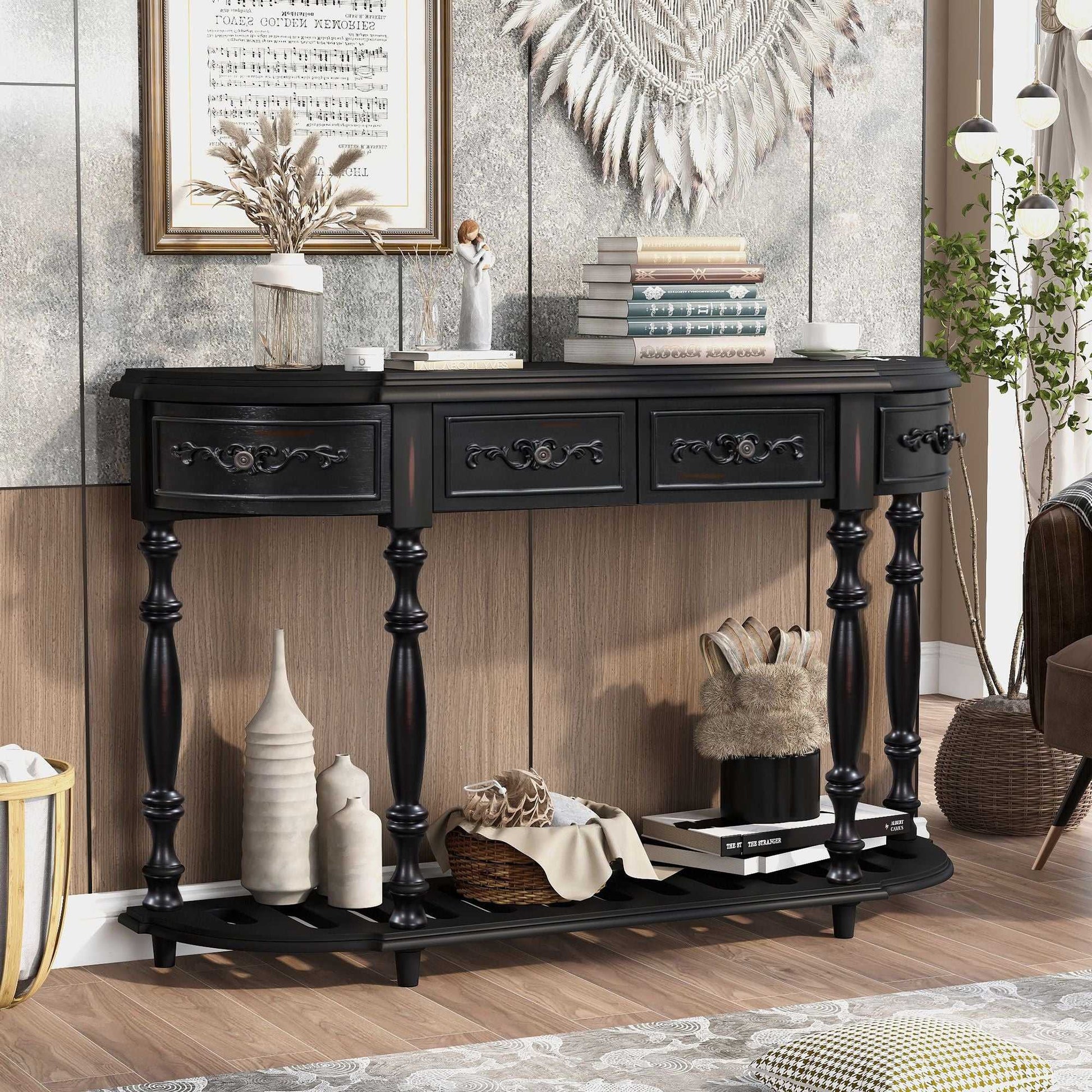 52''Modern and Contemporary Curved Console Table Sofa Table Entryway Table for Hallway Living Room with 4 Drawers and 1 Shelf - luxuryhomedecoridea.com