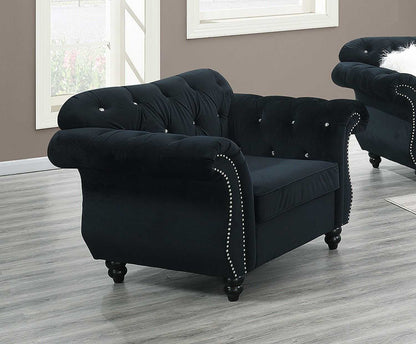 Formal Luxury Look 1pc Black Velvet Chair Living Room Furniture Plush Tufted Back Seat Chair Couch - luxuryhomedecoridea.com