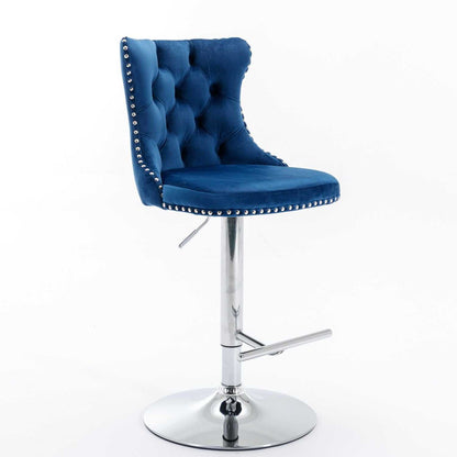 Swivel Velvet Barstools Adjusatble Seat Height from 25-33 Inch, Chrome base Bar Stools with Backs Comfortable Tufted for Home Pub and Kitchen Island,Set of 2,AS1712BL,Blue - luxuryhomedecoridea.com