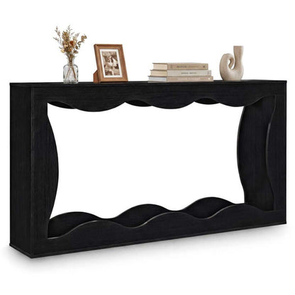 63" Narrow Console Table with Wavy Hollow Design, 2-Tier Extra Long Entryway Table with Storage Shelf - Black - luxuryhomedecoridea.com