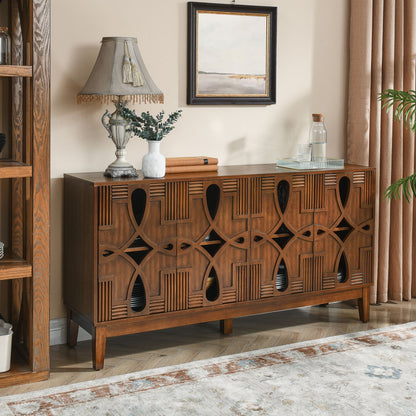 60.5" Mid Century Modern Sideboard Buffet Cabinet with Storage, TV Media Console Table, Storage Cabinet with 4 Doors & Adjustable Shelves for Kitchen Dining Living Room Entryway, Walnut - luxuryhomedecoridea.com