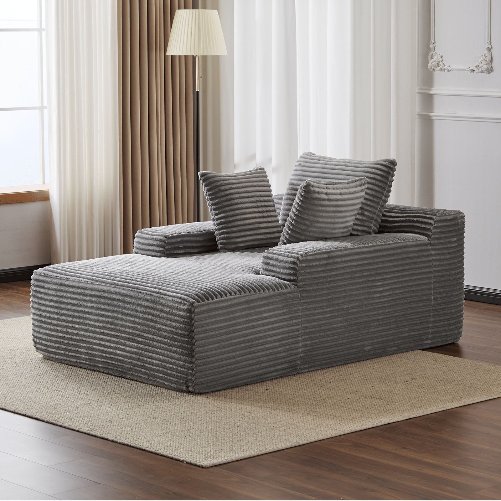 Double Chaise Lounge Chair Indoor,Oversized Upholstered Sleeper Cloud Couch,Deep Seat Luxury Sofa Bed,Sectional Sofa Chaise Love-seat,Corduroy Reading Chair for Living Room,No Assembly Required - luxuryhomedecoridea.com