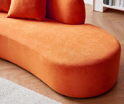 90" Curved Sofa with Throw Pillows, 4 Seater Luxury Velvet Couch with Half Moon Design and High-Density Foam, Ideal for Modern Living Room, Office & Apartment, Red Orange - luxuryhomedecoridea.com