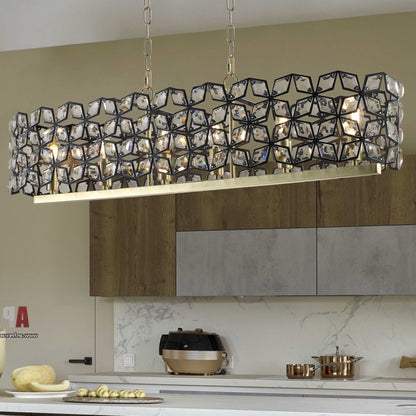 39" Contemporary Crystal and BlackGold Pendant Chandelier – Geometric Modern Light Fixture for Dining Room, Kitchen, or Living Room (Bulb Not Included) - luxuryhomedecoridea.com